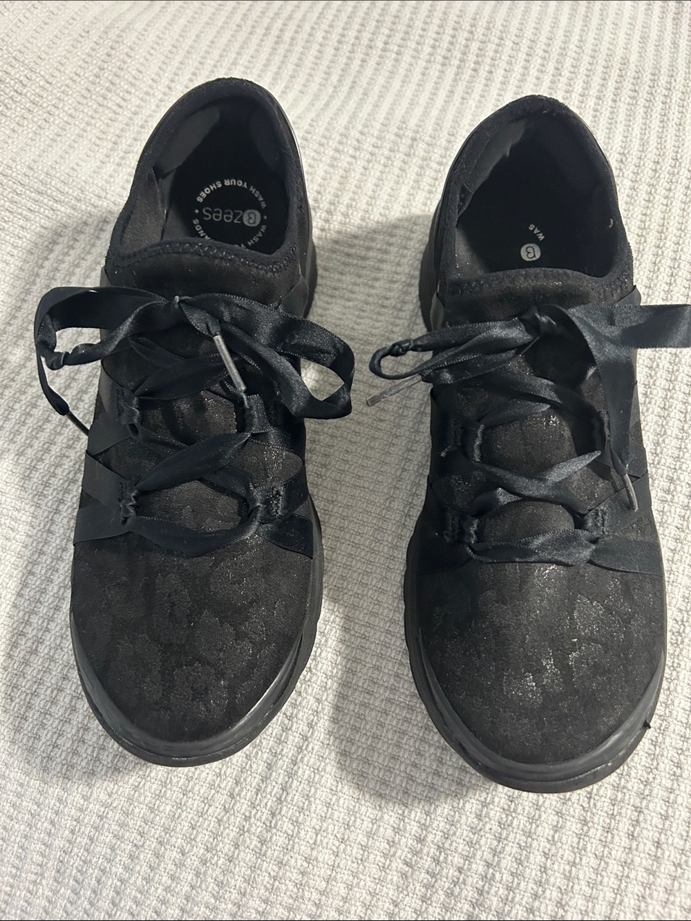 Bzees Black Ribbon-Lace Slip-On Sneakers